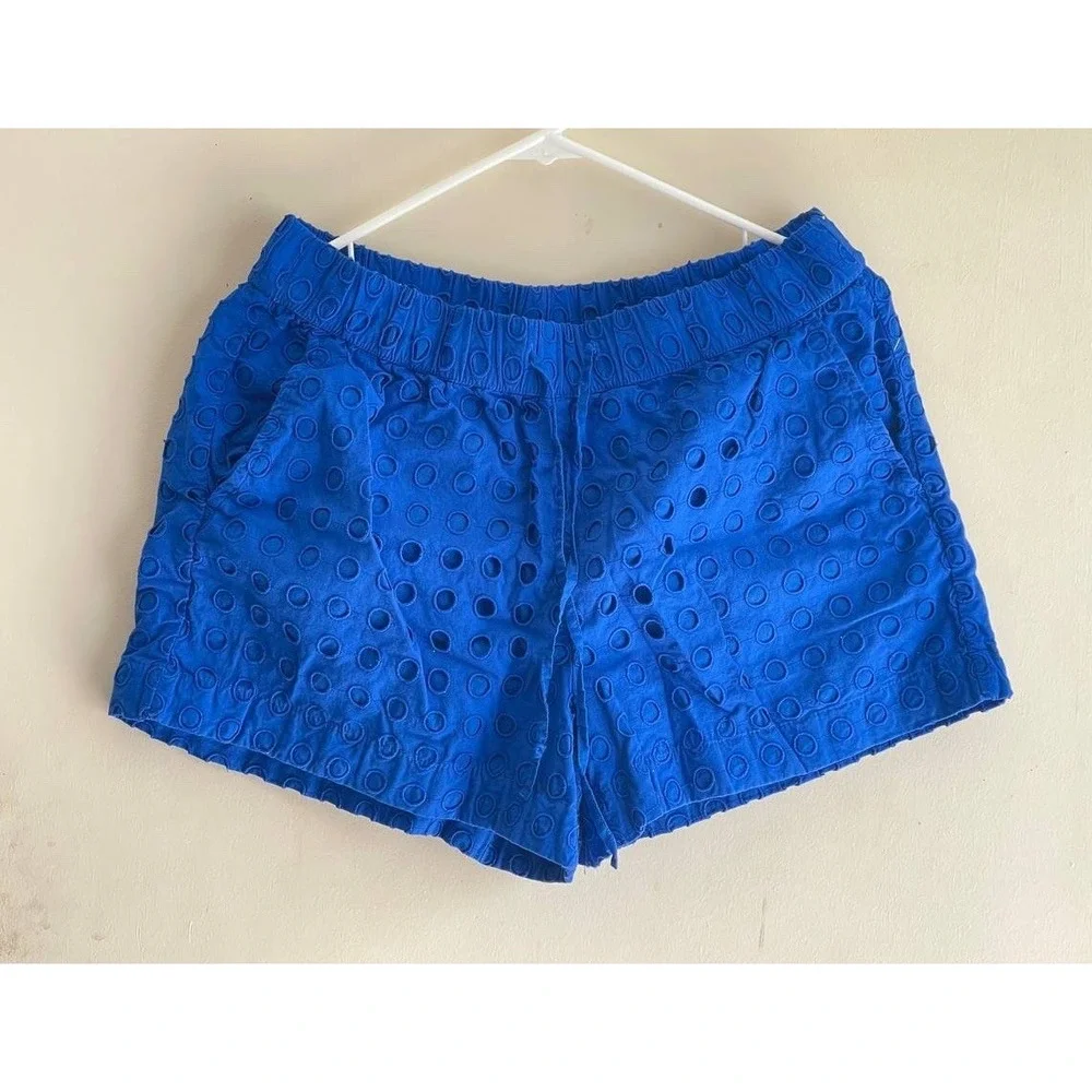 LOFT Beach Cobalt Blue Eyelet Set Button Down Shirt &‎ Shorts Top XS Shorts S
